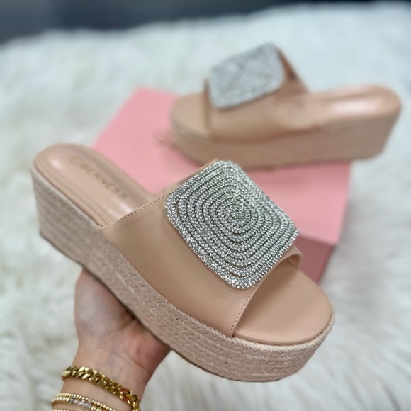 Beige Platform Rhinestone Sandal - Picture 6 of 6